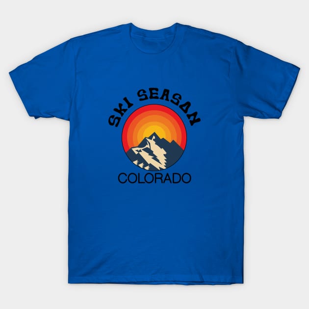 Ski Season, Colorado, Colorado Lifestyle, Skiing, Snowboarding, Ski Mountains, Retro Skiing Mountain T-Shirt by FashionDesignz